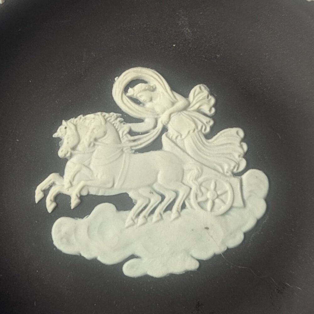 Wedgwood Two Different Jasperwood Ashtrays Black Green White Horse Light Wear - Picture 3 of 10